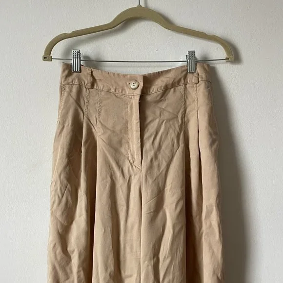 Anthropologie Amadi Pleated Wide Leg Pants In Sand Tan Size M High rise trousers